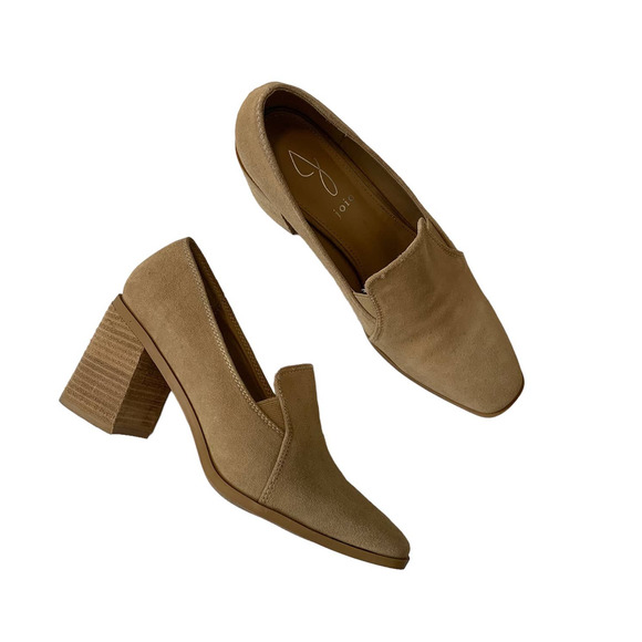 Joie Heels Size 8.5 Chunky Block Square-toe Suede Slip-on Closed-toe Taupe - Picture 1 of 14